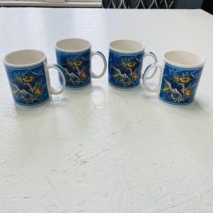 Hilo Hattie Maui Hawaii Blue Whale Souvenir Coffee Tea Cup Mug Set of 4